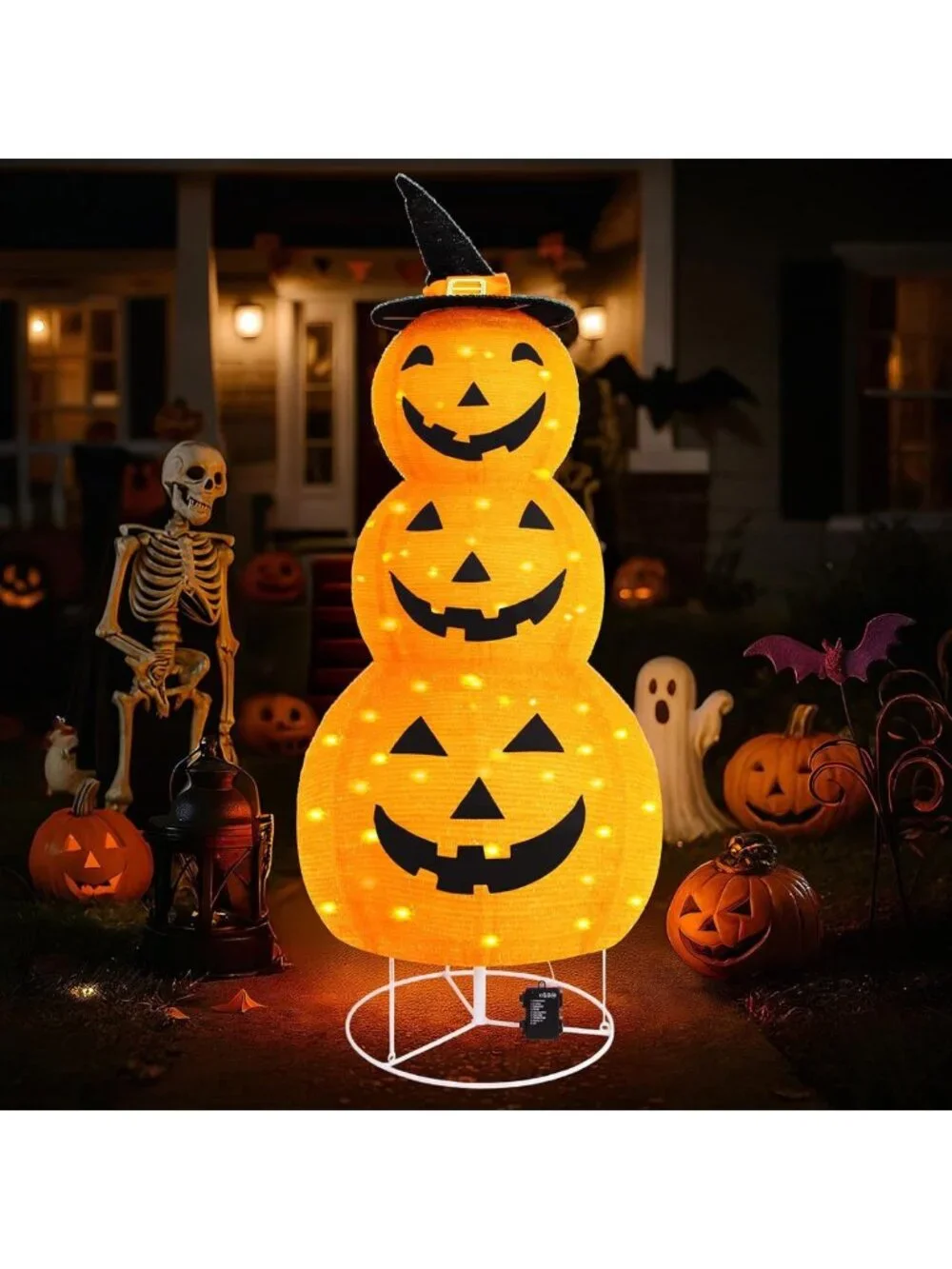 Battery Operated Pre-Lit Collapsible Jack-o-Lantern, 100 LED, 8 Modes, Halloween